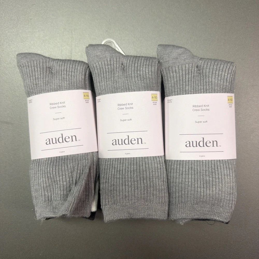 Auden Womens Ribbed Knit Crew Socks 12 Pairs Neutral Black White Grey Size 4-10